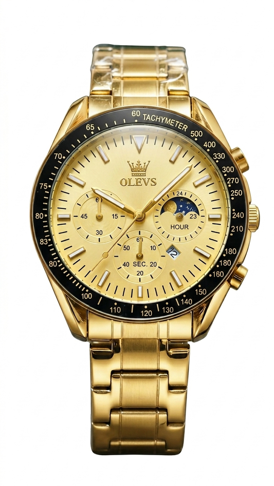 OLEVS MT-12203 Prestige Series - Modern Stainless Steel Men's Watch_Golden