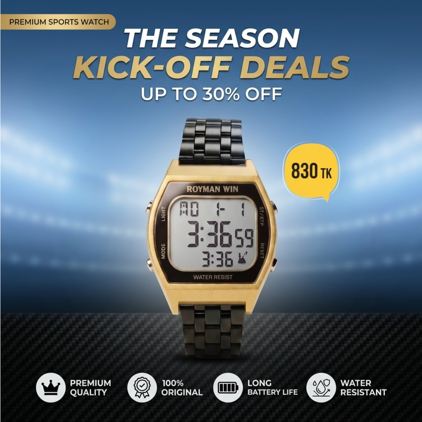 Royman Win Men's Digital Stainless Steel Strap Watch