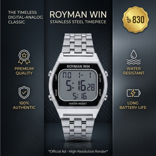 Royman Win ladies silver digital wrist watch with metal strap