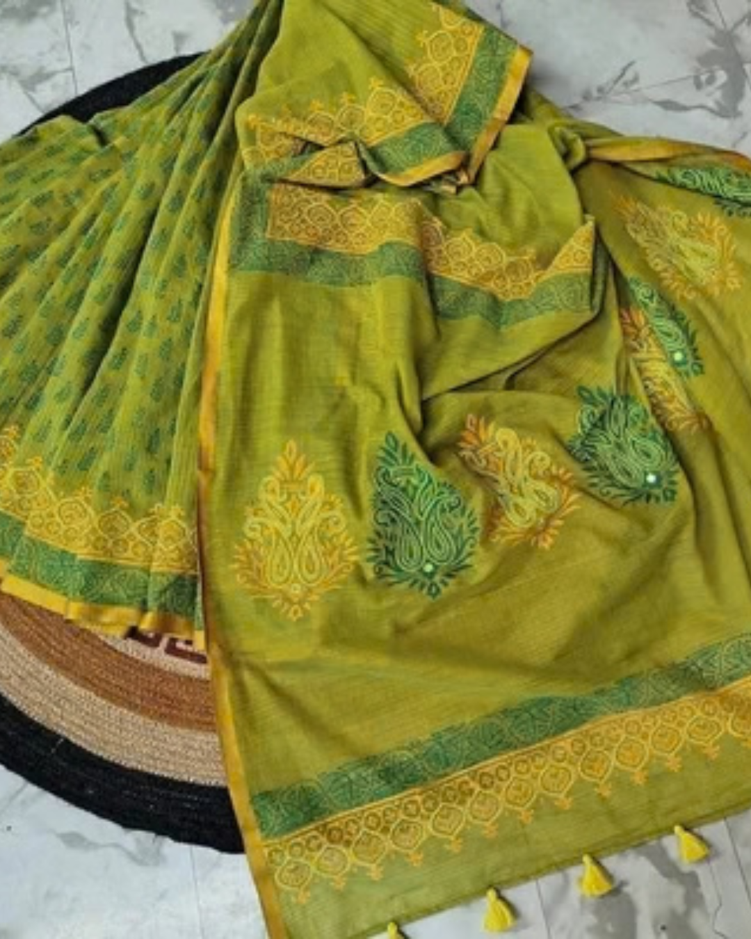 Golden Mustard Heritage Motif Shari