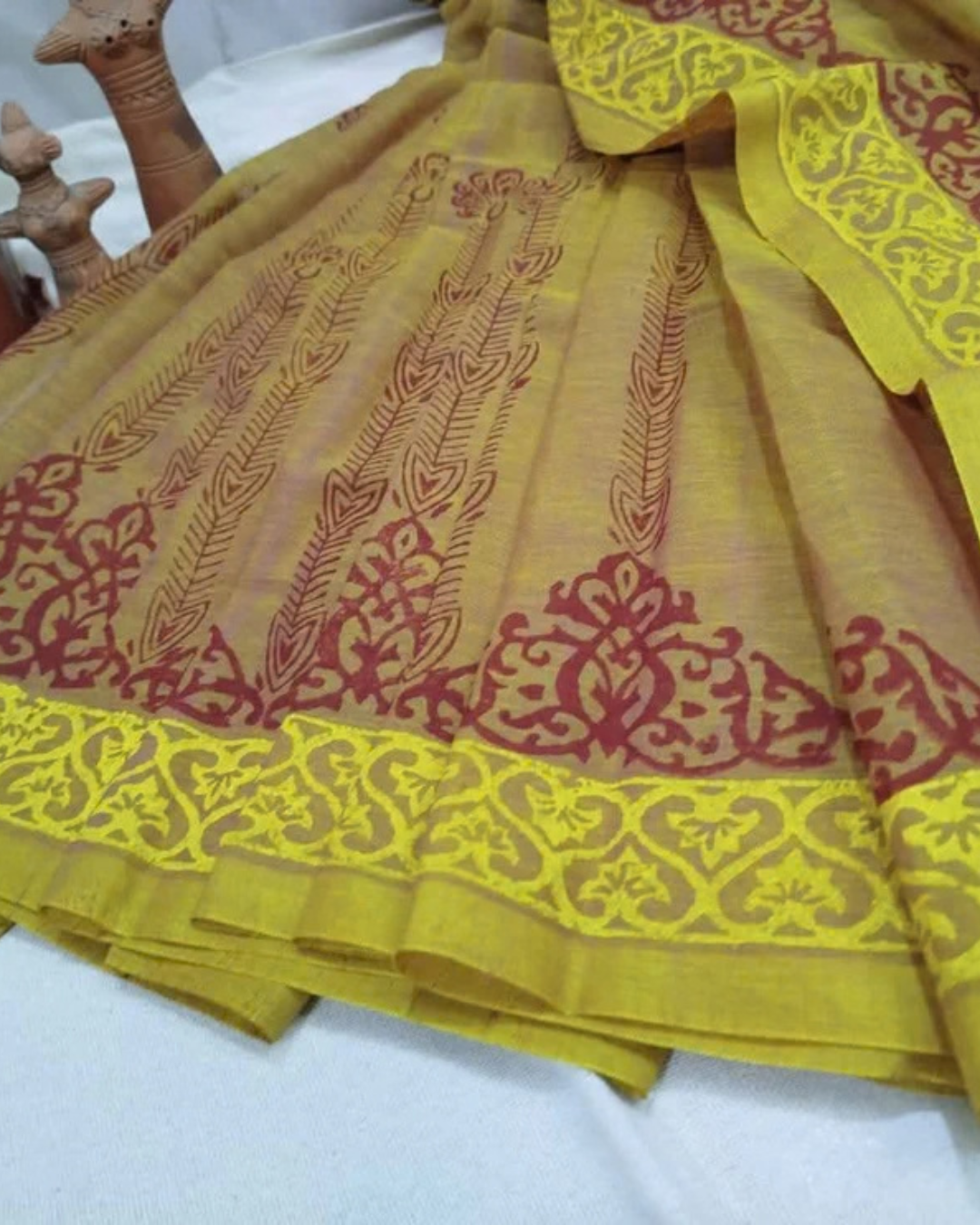Sunlit Yellow Traditional Block Shari