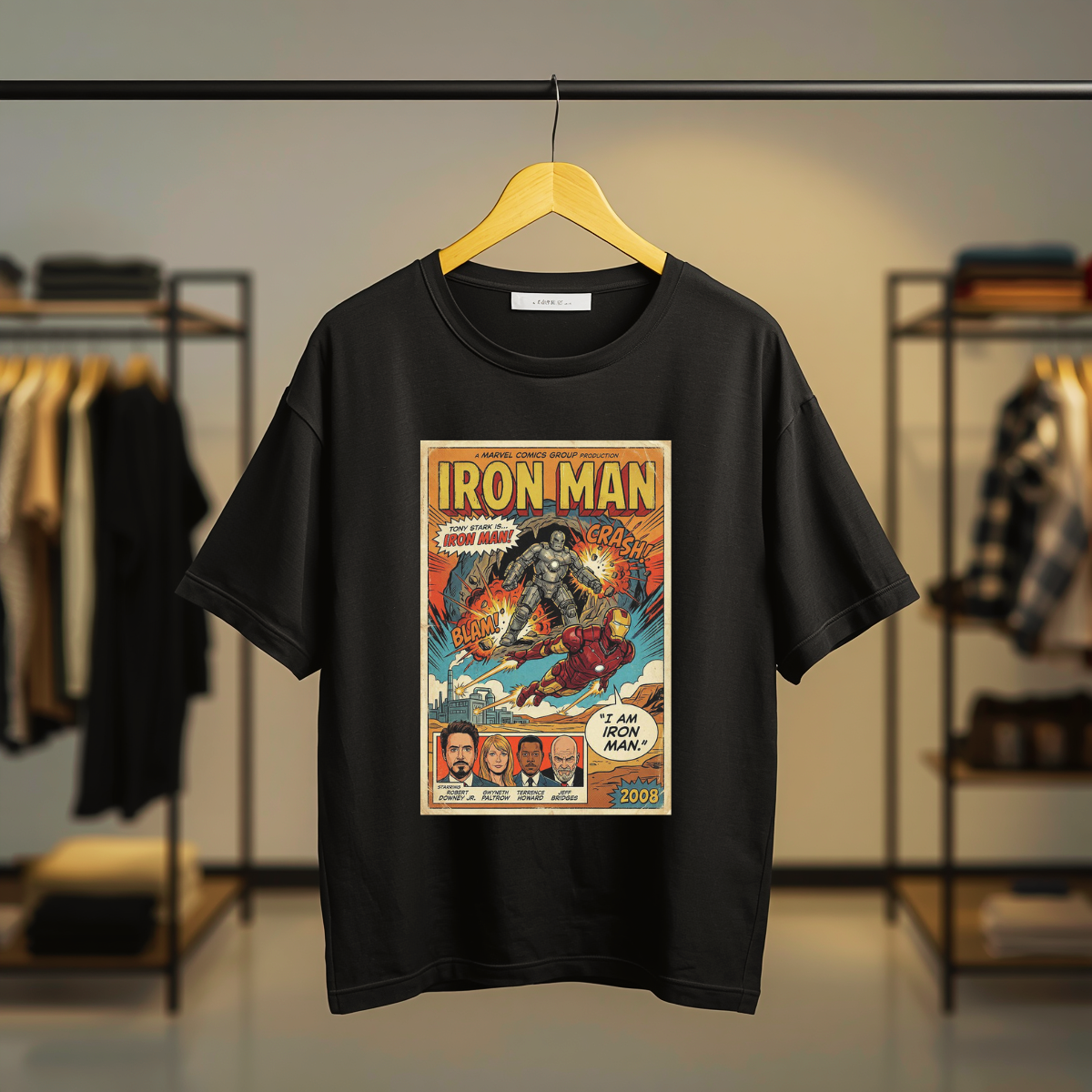 Iron Man Comic Cover Black T-Shirt