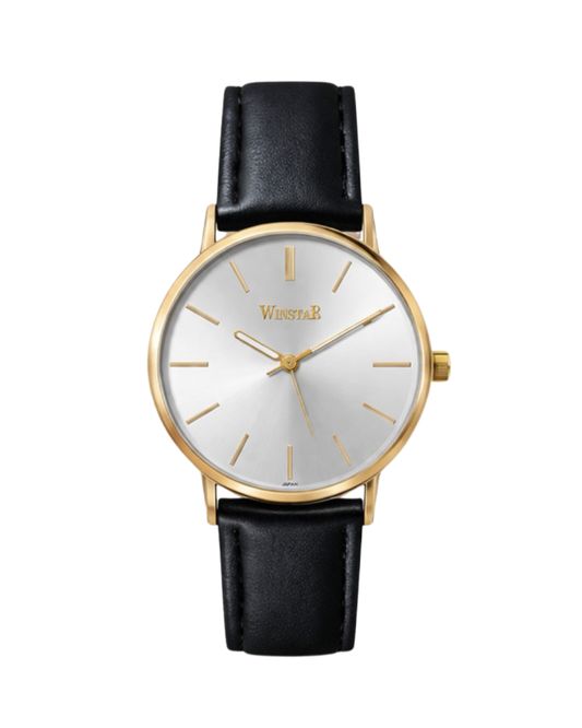 WINSTAR WS-10193 Men's Goldish Siver Leather Strap Watch