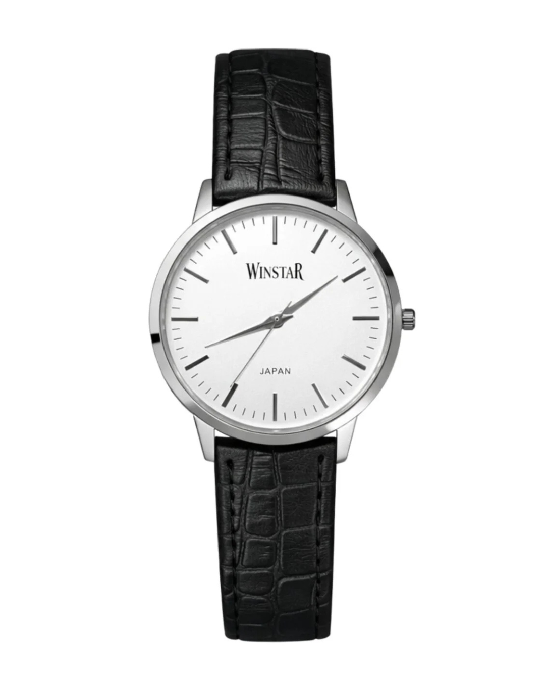Winstar Japan F3598L Ladies Watch with Black Leather Strap and White Case
