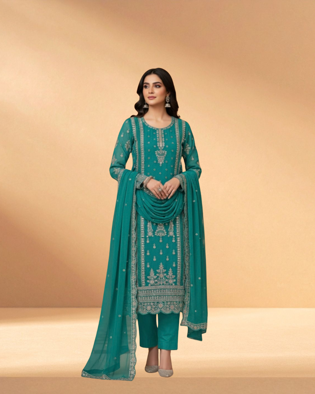 Nurjan Oceanic Emerald Luxury Hand-Embellished 3-Piece