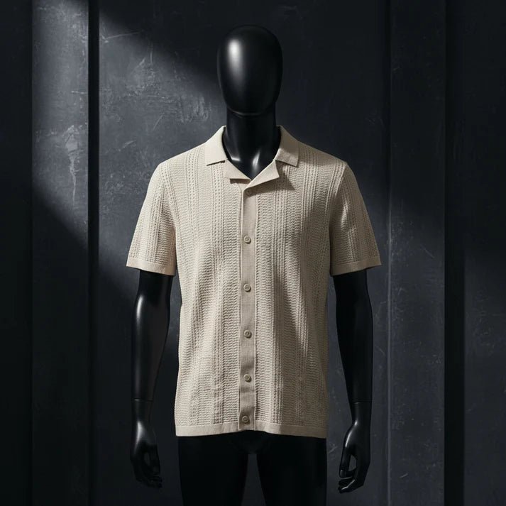 Beige - Knitted Short Sleeve Cuban - Bangladesh Business Club