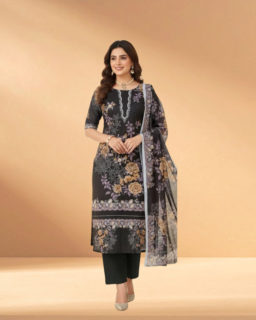 Suti Lon & Luxury Embroidered Chiffon 3-Piece – Espresso Truffle