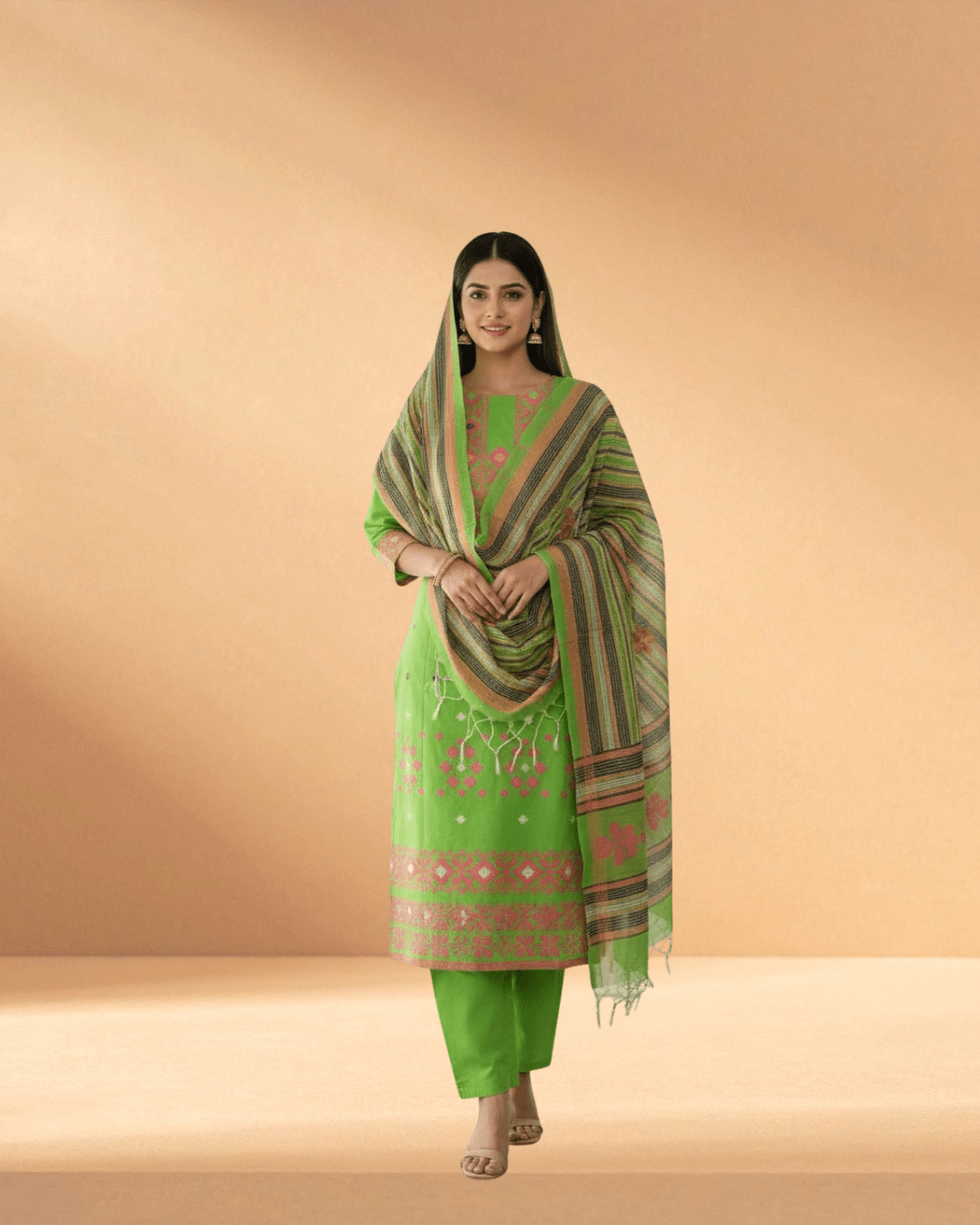 Jamdani Olive Meadow Luxury Woven 3 - Piece - Bangladesh Business Club