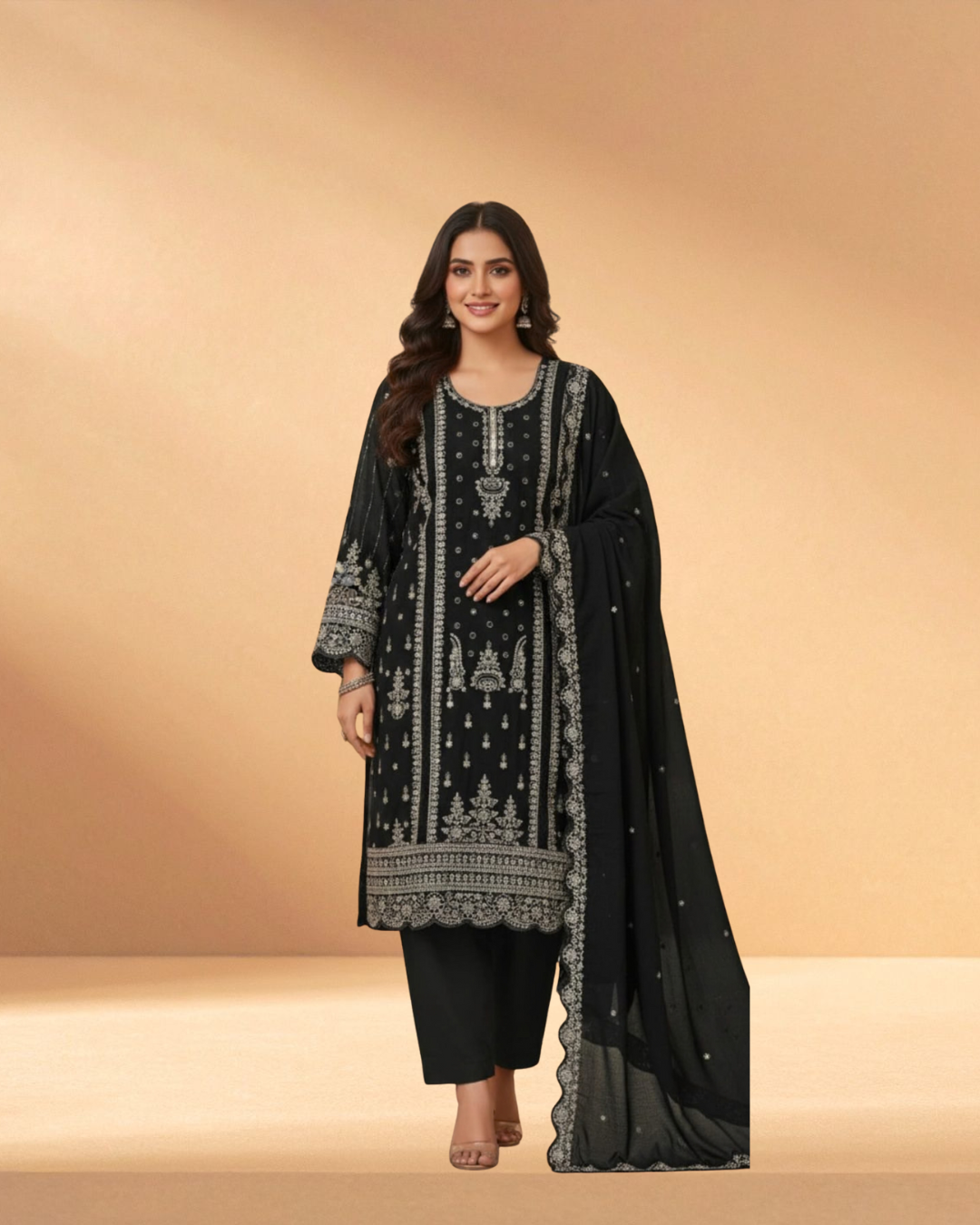 Nurjan Obsidian Royalty Luxury Hand-Embellished 3-Piece