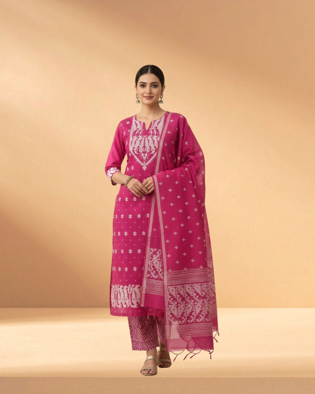 Jamdani Royal Magenta Luxury Woven 3-Piece