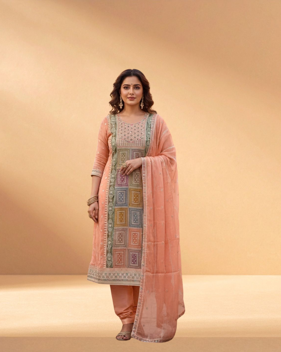 Bin Hamed Luxury Embroidered Chiffon 3-Piece – Saffron Coral