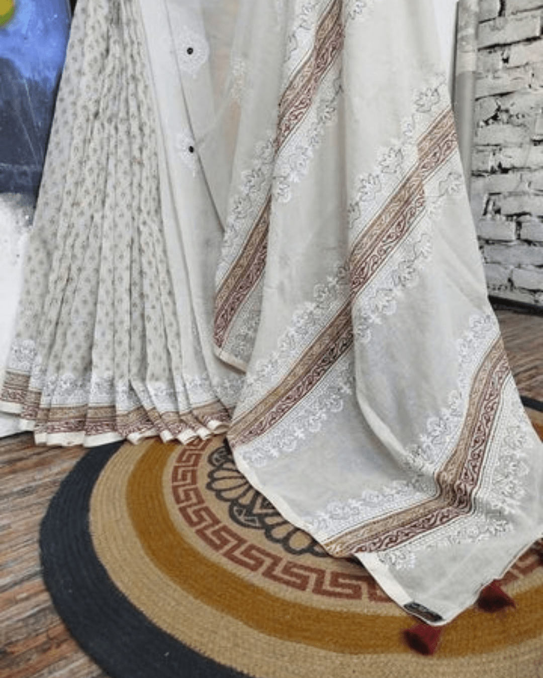 Signature White Traditional Block Shari - Bangladesh Business Club