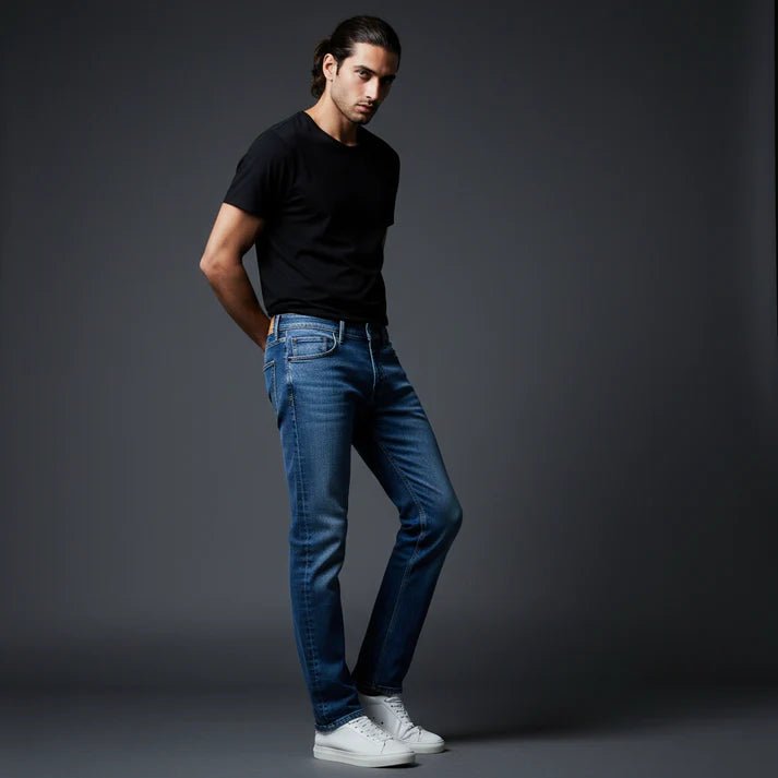 Straight stretch cotton jeans, - Blue - Bangladesh Business Club