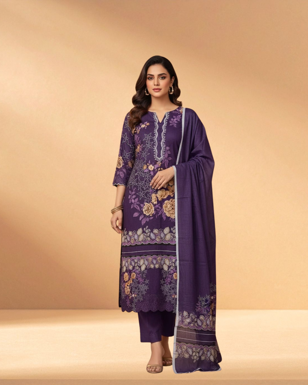 Suti Lon & Luxury Embroidered Chiffon 3-Piece – Midnight Dahlia