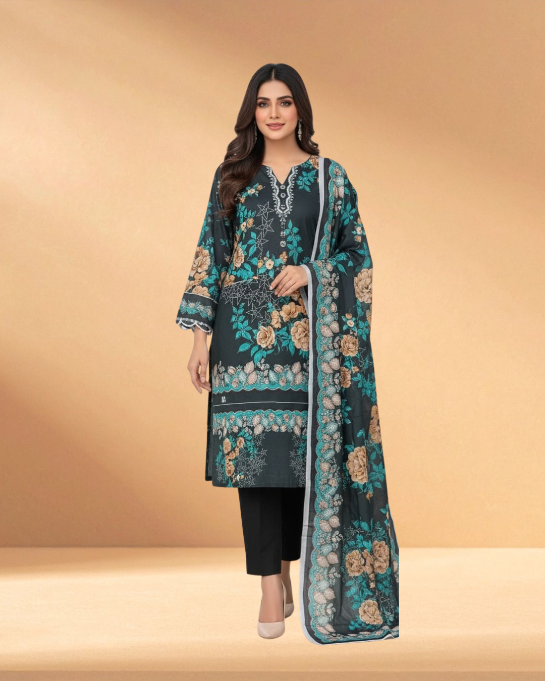 Suti Lon & Luxury Embroidered Chiffon 3-Piece – Graphite Frost