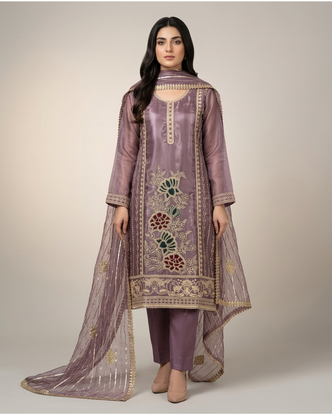 Amethyst Embroidered Premium Three-Piece Set.