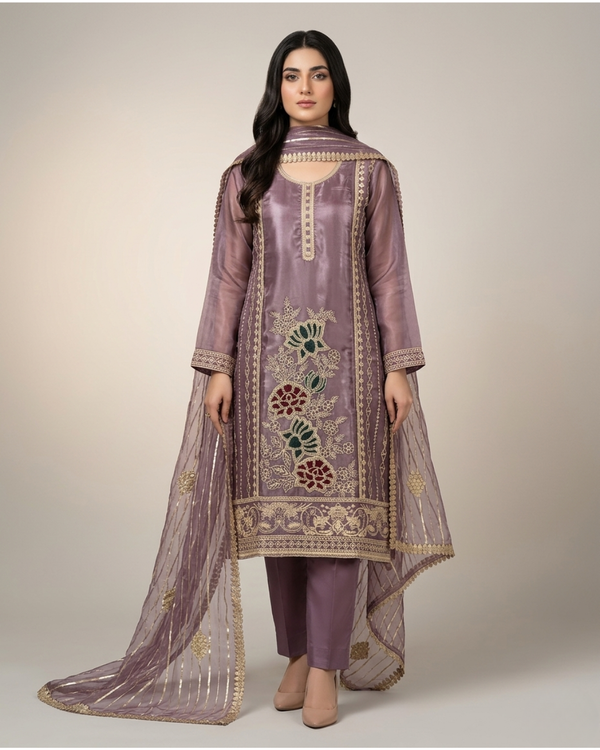 Amethyst Embroidered Premium Three-Piece Set.