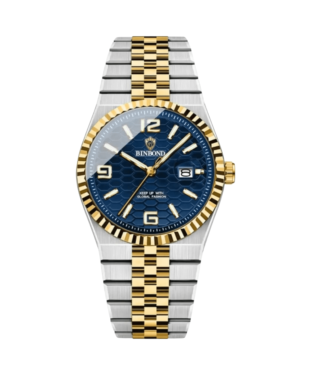 BINBOND B102 Golden Blue Rhombus Mirror Dial Men's Watch