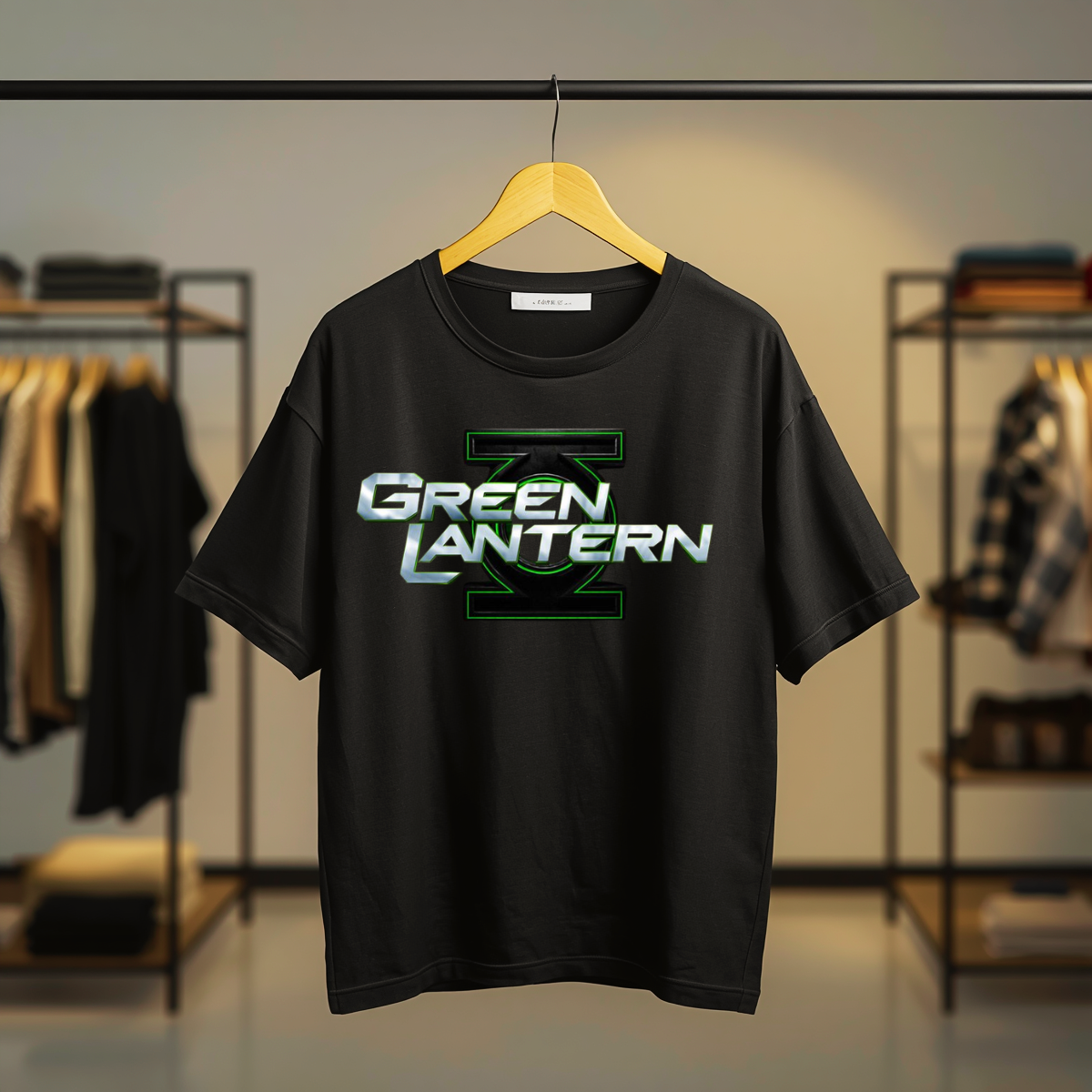 Black Green Lantern T-shirt featuring a large green emblem and Green Lantern typography graphic on the center front.