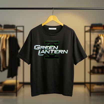 Black Green Lantern T-shirt featuring a large green emblem and Green Lantern typography graphic on the center front.