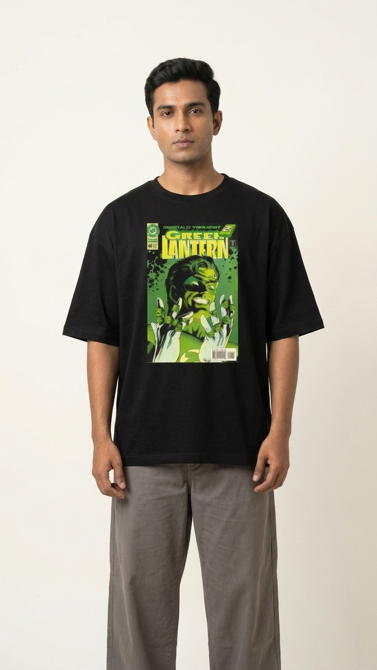 Black Green Lantern T-shirt featuring a large green emblem and Green Lantern typography graphic on the center front.