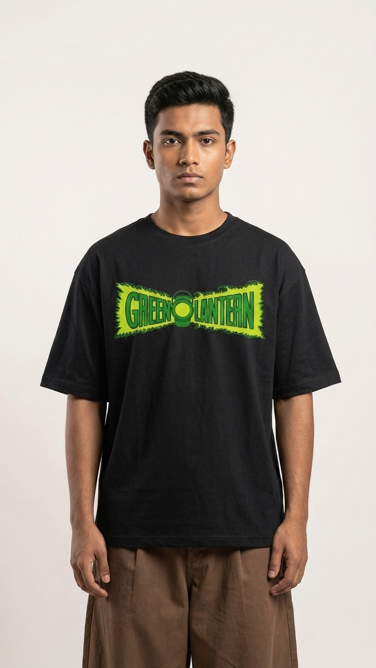 Black Green Lantern T-shirt featuring a large green emblem and Green Lantern typography graphic on the center front.