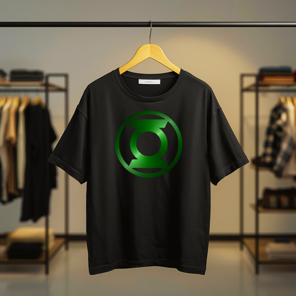 Black Green Lantern T-shirt featuring a large green emblem and Green Lantern typography graphic on the center front.