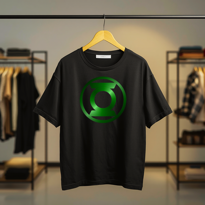 Black Green Lantern T-shirt featuring a large green emblem and Green Lantern typography graphic on the center front.