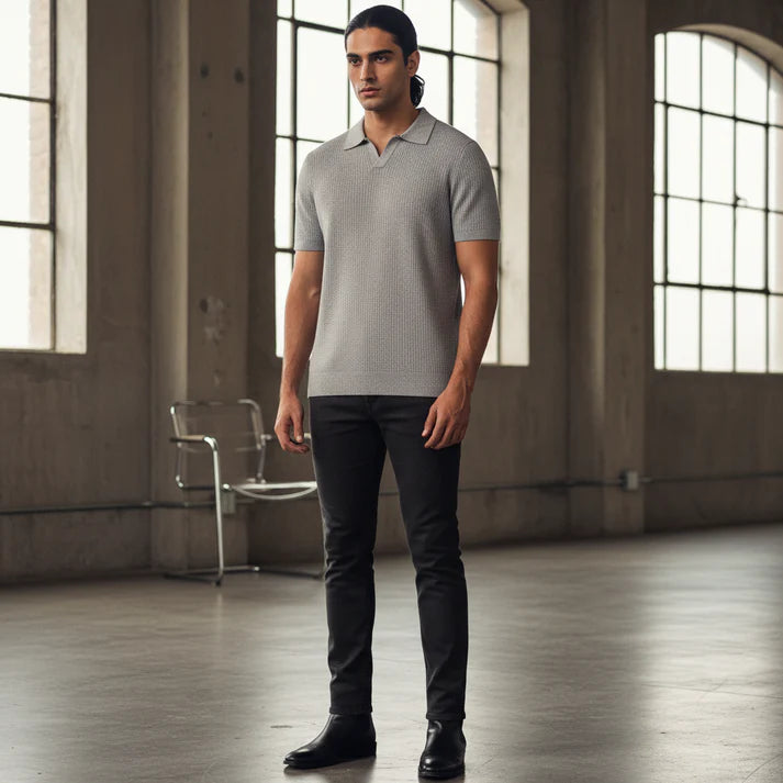 Grey - Ribbed Polo Tshirt
 1