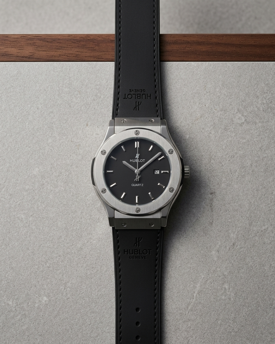 Hublot Style Men’s Watch - Classic Fusion Design with Leather Strap_Silver Black