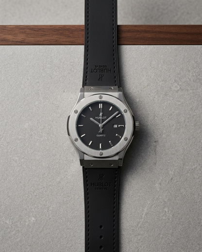 Hublot Style Men’s Watch - Classic Fusion Design with Leather Strap_Silver Black
