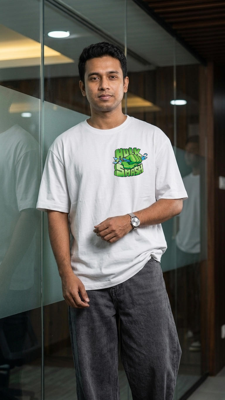  T-shirt featuring The Incredible Hulk artwork with a large front graphic, Hulk-themed back print, and Hulk Smash chest graphic.