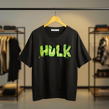Black T-shirt featuring The Incredible Hulk artwork with a large front graphic, Hulk-themed back print, and Hulk Smash chest graphic.