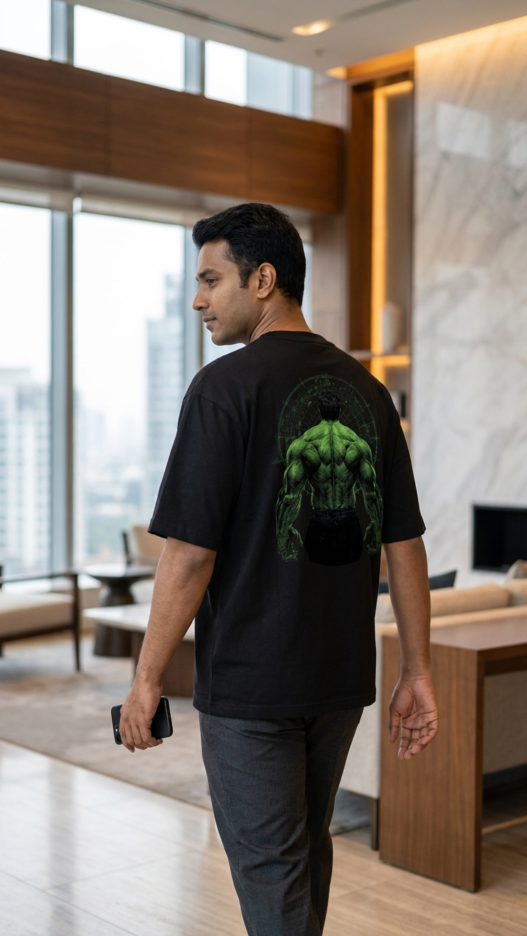 Black T-shirt featuring The Incredible Hulk artwork with a large front graphic, Hulk-themed back print, and Hulk Smash chest graphic.