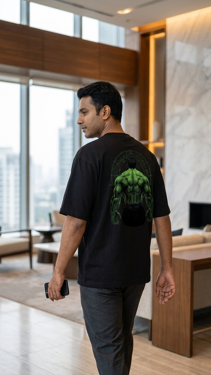 Black T-shirt featuring The Incredible Hulk artwork with a large front graphic, Hulk-themed back print, and Hulk Smash chest graphic.