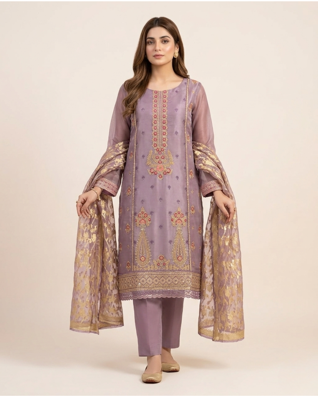 Lavender Embroidered Premium Three-Piece Set.