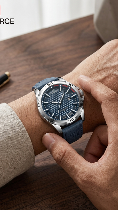 NAVIFORCE NF8023 Premium Genuine Leather Luxury Men’s Watch_Blue