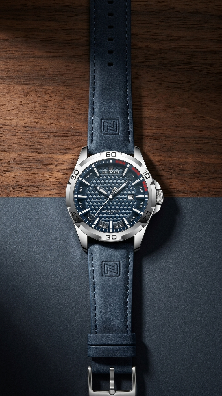 NAVIFORCE NF8023 Premium Genuine Leather Luxury Men’s Watch_Blue
