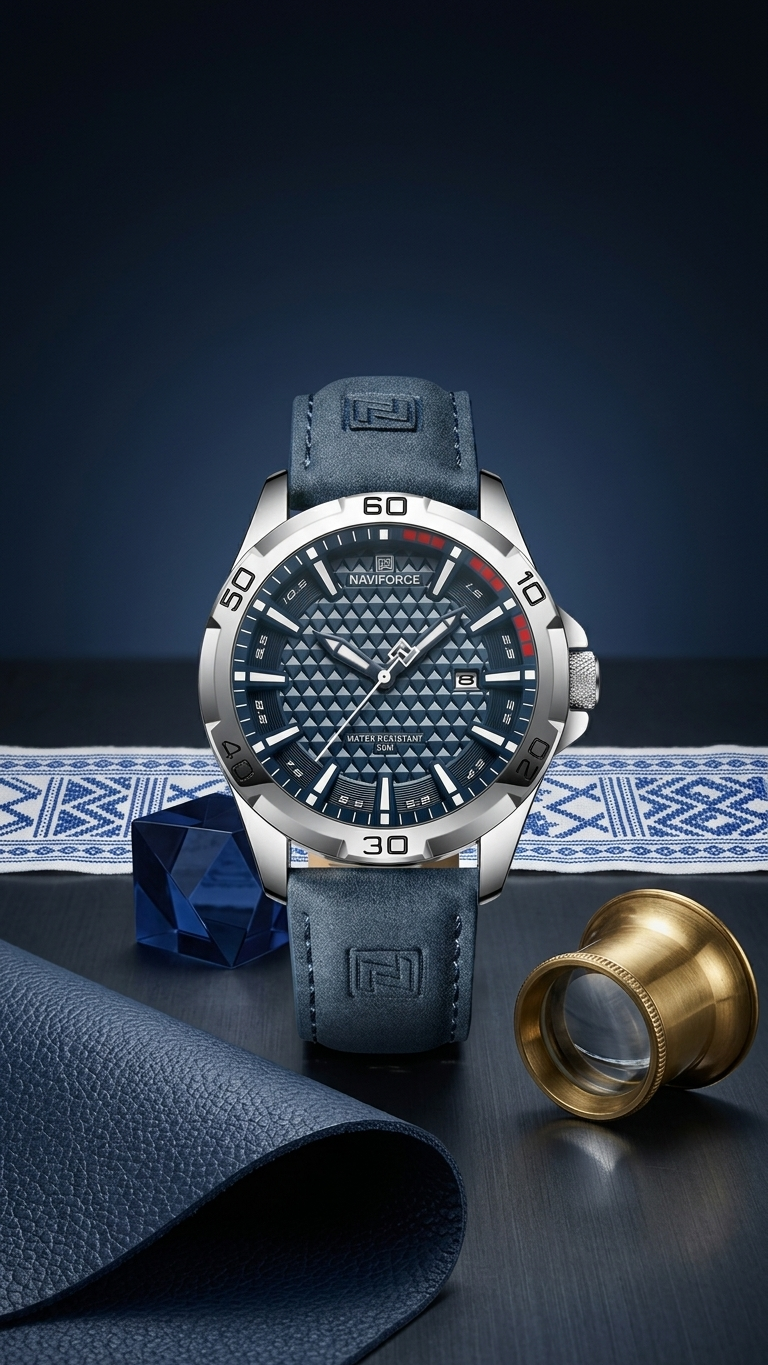 NAVIFORCE NF8023 Premium Genuine Leather Luxury Men’s Watch_Blue