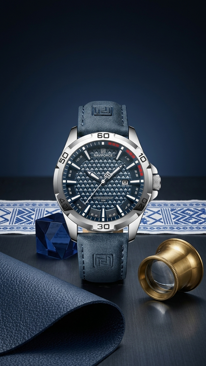 NAVIFORCE NF8023 Premium Genuine Leather Luxury Men’s Watch_Blue