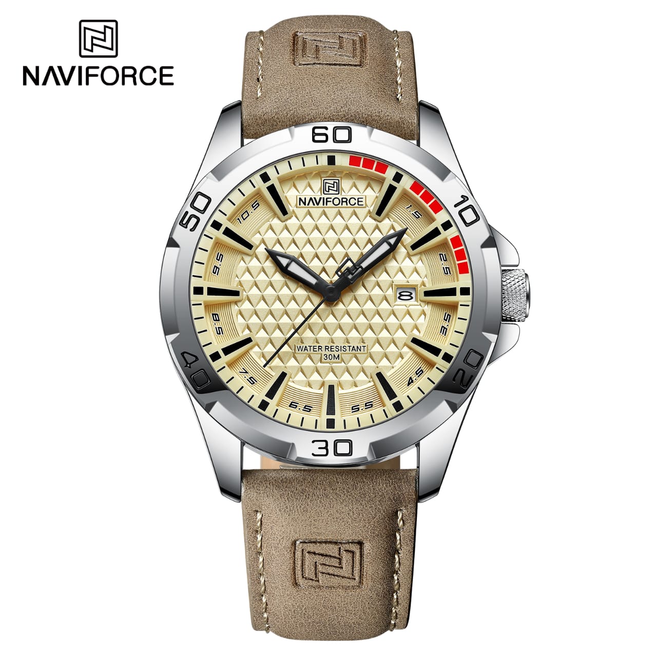 NAVIFORCE NF8023 Premium Genuine Leather Luxury Men’s Watch Brownish gray