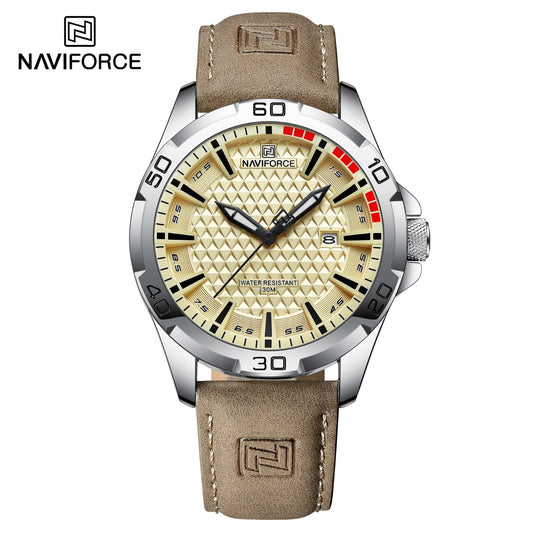 NAVIFORCE NF8023 Premium Genuine Leather Luxury Men’s Watch Brownish gray