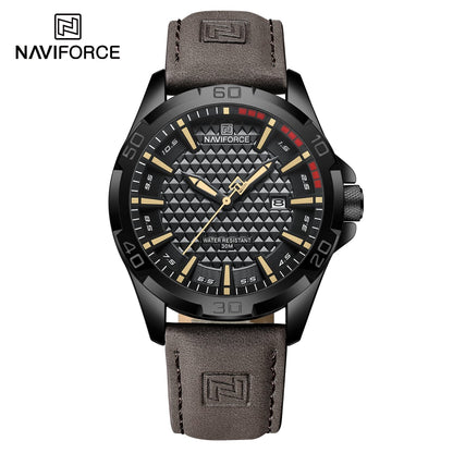 NAVIFORCE NF8023 Premium Genuine Leather Luxury Men’s Watch Dark Brown