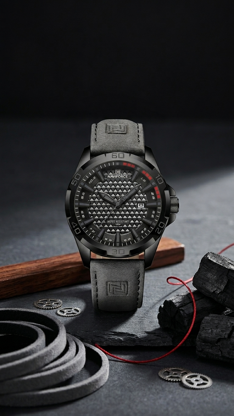 NAVIFORCE NF8023 Premium Genuine Leather Luxury Men’s Watch Granite gray