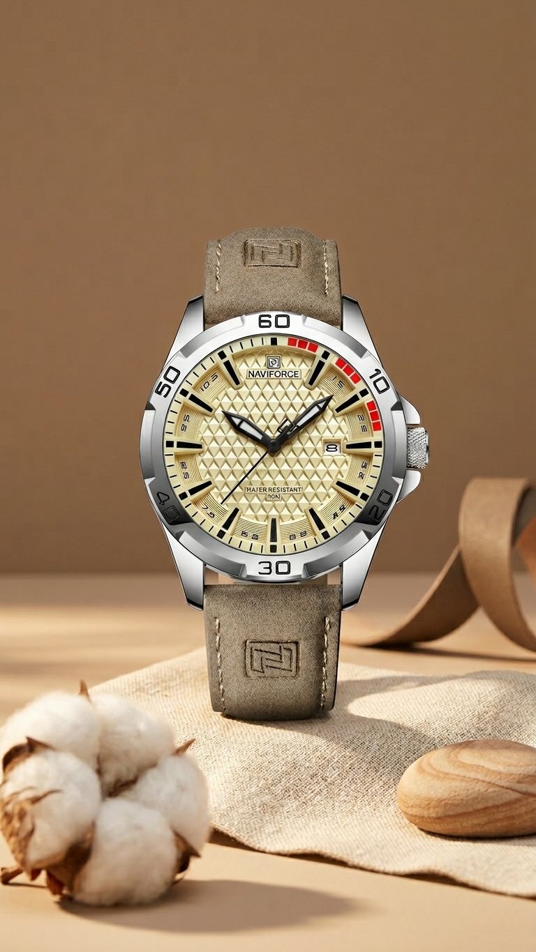 NAVIFORCE NF8023 Premium Genuine Leather Luxury Men’s Watch Brownish gray