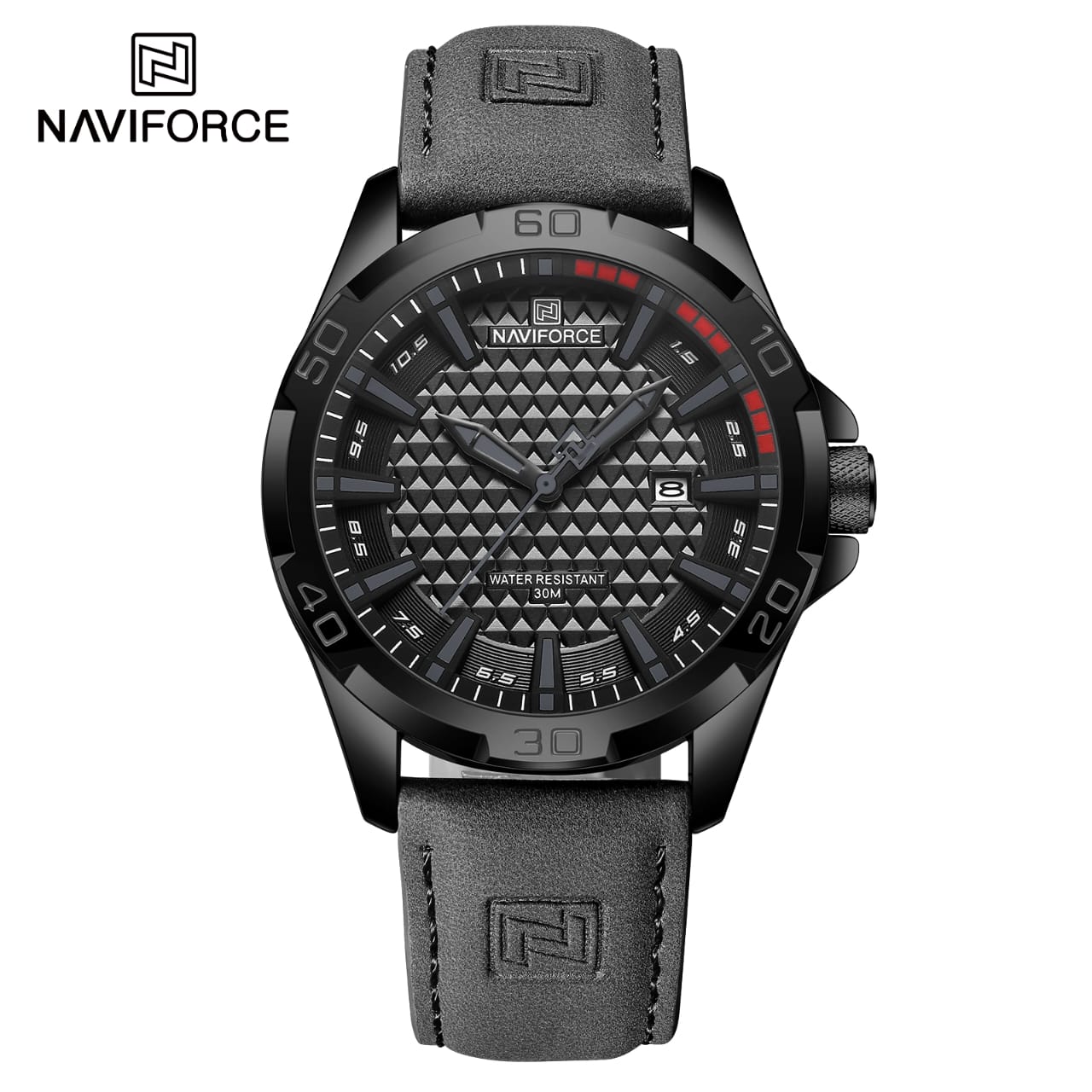NAVIFORCE NF8023 Premium Genuine Leather Luxury Men’s Watch Granite gray