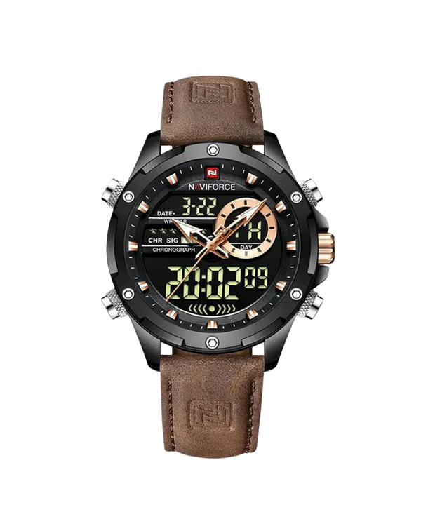 Naviforce 9208 L Dual Time Men's Watch - Black Brown