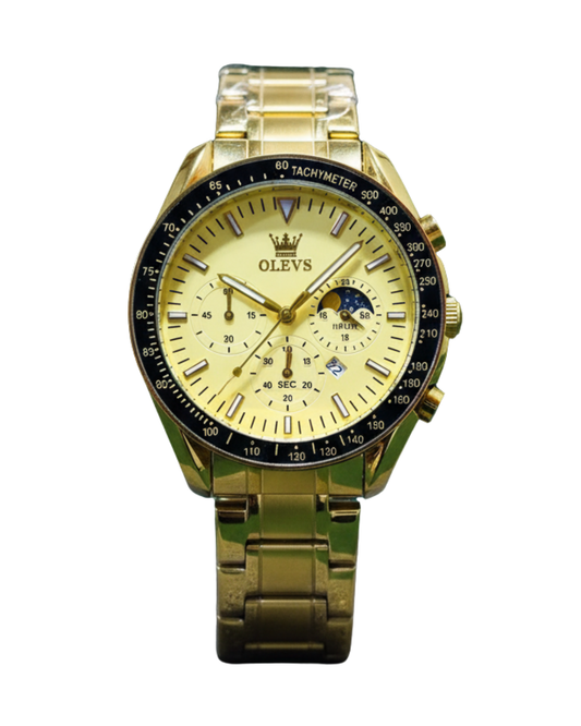 OLEVS MT-12203 Prestige Series - Modern Stainless Steel Men's Watch_Golden