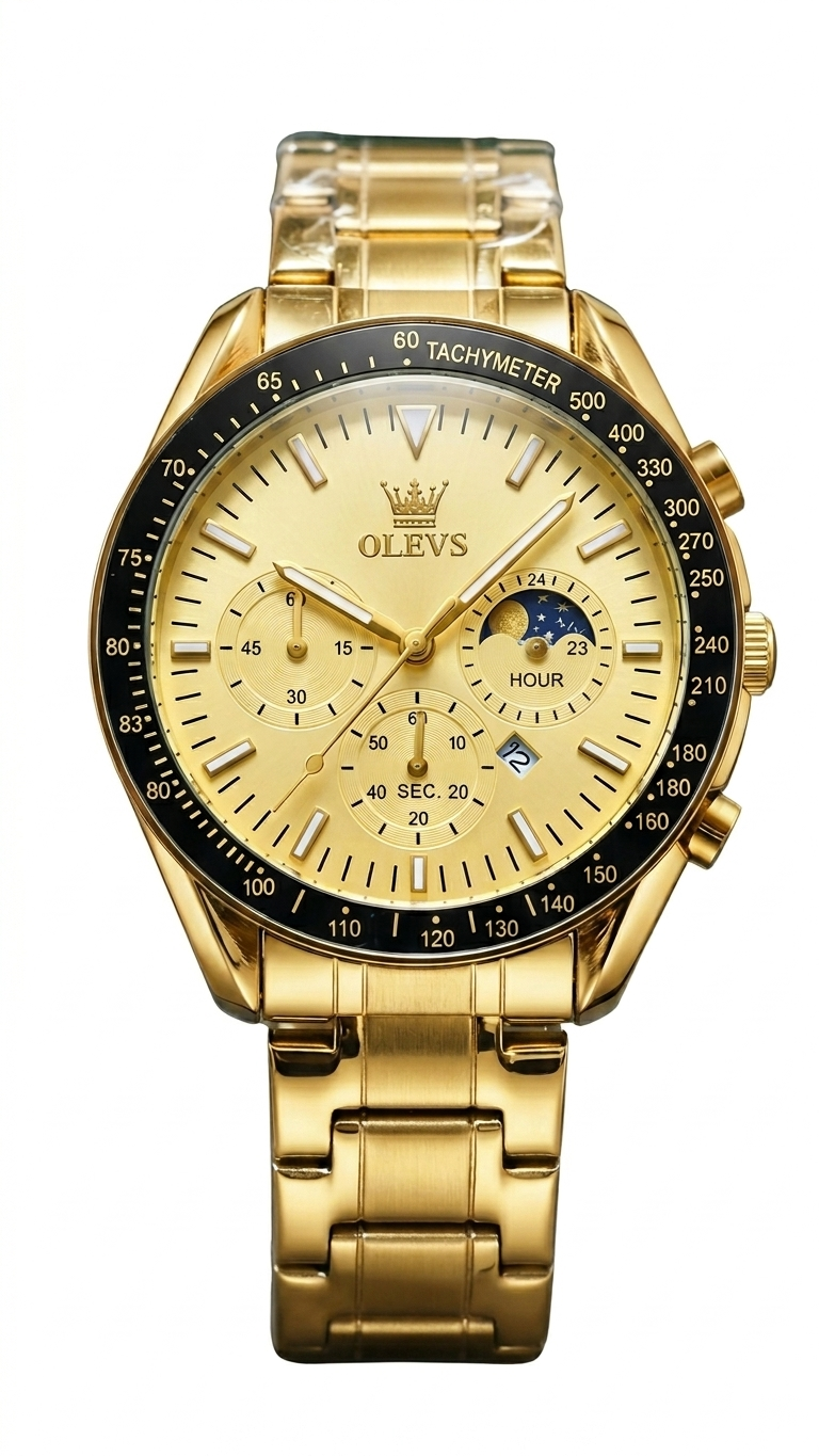 OLEVS MT-12203 Prestige Series - Modern Stainless Steel Men's Watch_Golden
