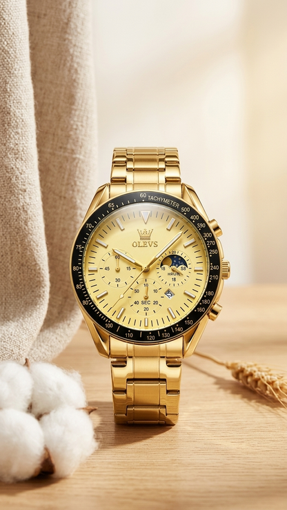 OLEVS MT-12203 Prestige Series - Modern Stainless Steel Men's Watch_Golden